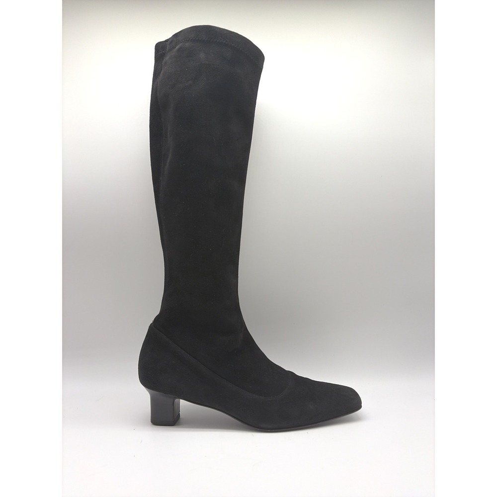 Cole Haan Black Suede Knee High Stretch Boots Square Toe Block Heel Italy 8B